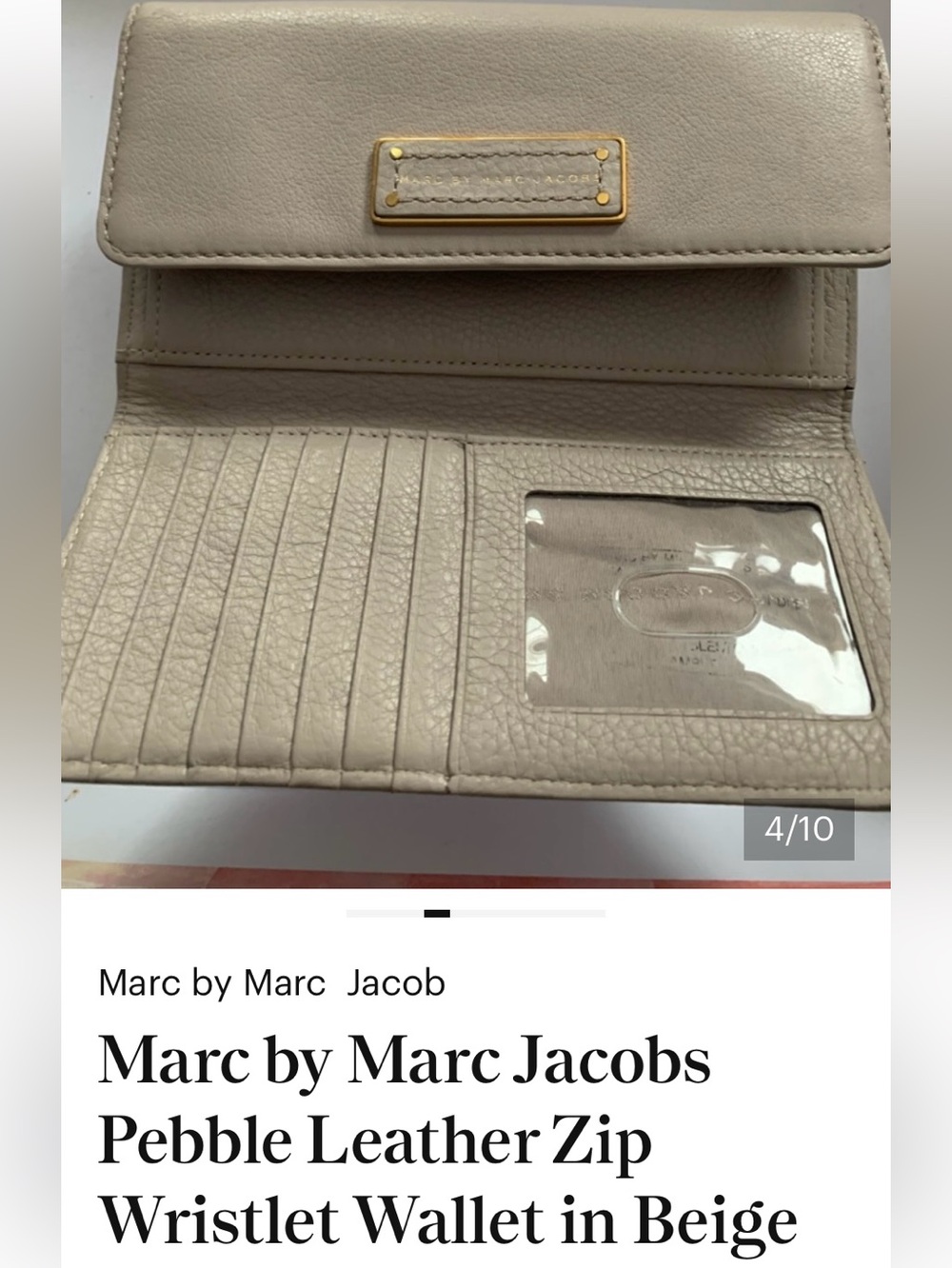 Marc by Marc Jacobs Pebble Leather Zip Wristlet Wallet in Beige